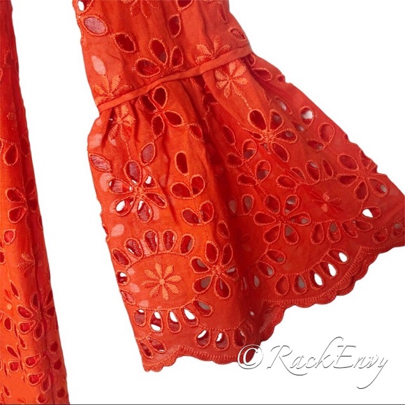 J.CREW BELL SLEEVE EYELET DRESS BRILLIANT SUNSET - Picture 7 of 12